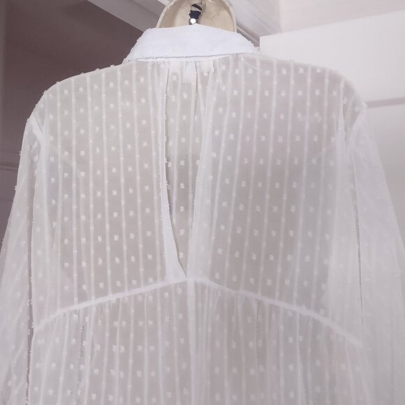 Umgee White Swiss Dot Tiered Top 3/4 Length Sleeve NWT - SMALL - Picture 7 of 8